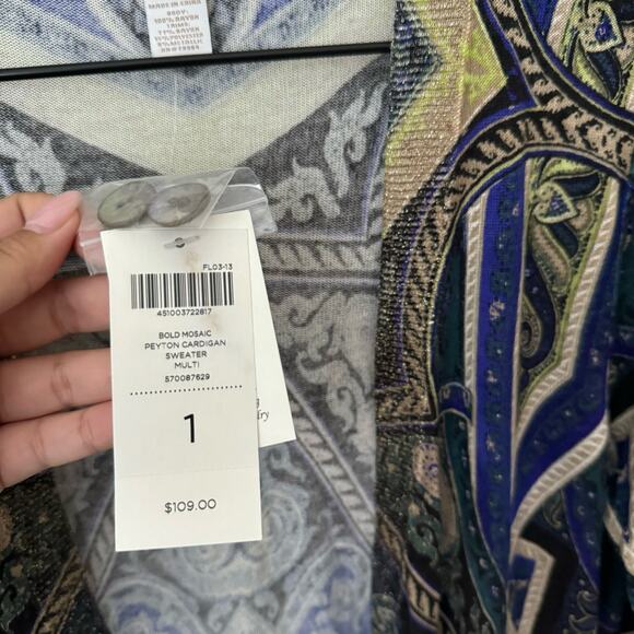 Vintage NWT Chicos Womens Multicolor Peyton Cardigan Mosaic Hippie Size Medium - Picture 4 of 9